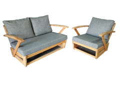 Monza Bahçe Balkon Masif Kestane Ahşap Kollu Koltuk 1 Adet Tekli 1 Adet İkili Koltuk Gri
