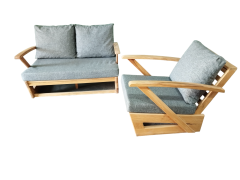 Monza Bahçe Balkon Masif Kestane Ahşap Kollu Koltuk 1 Adet Tekli 1 Adet İkili Koltuk Gri