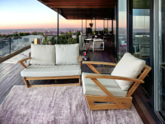 Monza Bahçe Balkon Masif Kestane Ahşap Kollu Koltuk - 1 Adet Tekli 1 Adet İkili Koltuk Krem