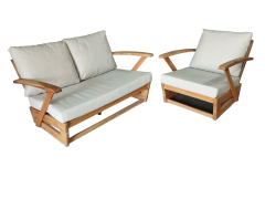 Monza Bahçe Balkon Masif Kestane Ahşap Kollu Koltuk - 1 Adet Tekli 1 Adet İkili Koltuk Krem