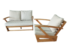 Monza Bahçe Balkon Masif Kestane Ahşap Kollu Koltuk - 1 Adet Tekli 1 Adet İkili Koltuk Krem