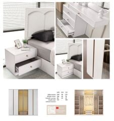 Altay Mdf  6 Kapaklı Reflekte Camlı Gardırop ve Yatak Odası Takımı - Kurulum Dahil