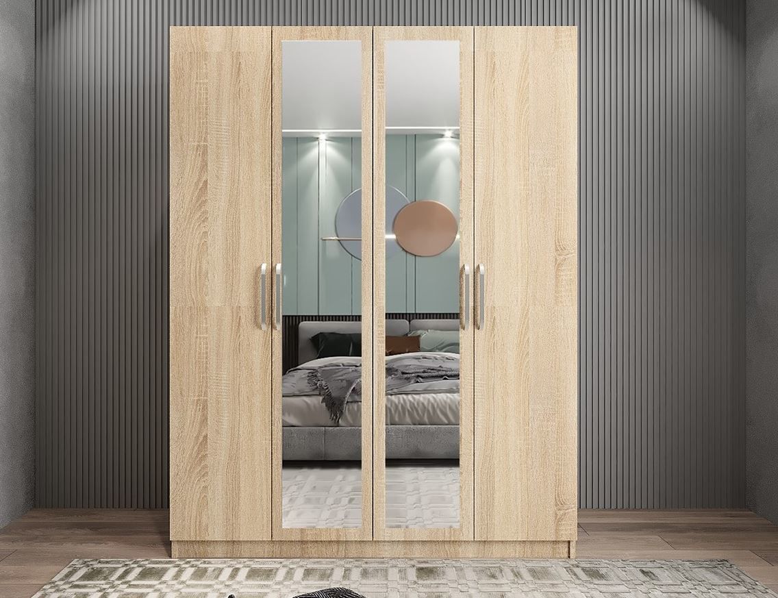 Bevel 4 Kapaklı Gizli Çekmeceli Gardırop Dolap Meşe Ölçü Seçenekli