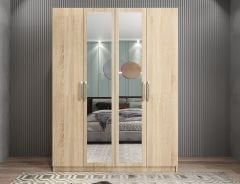 Bevel 4 Kapaklı Gizli Çekmeceli Gardırop Dolap Meşe Ölçü Seçenekli