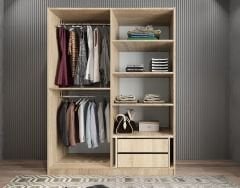 Bevel 4 Kapaklı Gizli Çekmeceli Gardırop Dolap Meşe Ölçü Seçenekli