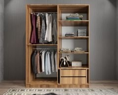 Bevel 4 Kapaklı Gizli Çekmeceli Gardırop Dolap Ceviz Ölçü Seçenekli