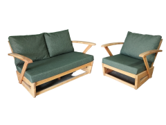 Monza Bahçe Balkon Masif Kestane Ahşap Kollu Koltuk - 1 Adet Tekli 1 Adet İkili Haki Yeşil