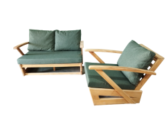 Monza Bahçe Balkon Masif Kestane Ahşap Kollu Koltuk - 1 Adet Tekli 1 Adet İkili Haki Yeşil