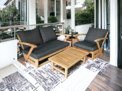 Monza Bahçe Balkon Masif Kestane Ahşap Kollu Koltuk Takımı 1 Adet Ikili 1 Adet Tekli ve Orta Sehpa Antrasit Gri