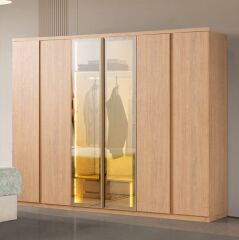 Rabat Mdf 6 Kapaklı Reflekte Camlı Gardırop ve Yatak Odası Takımı- Başlık Dahil- Baza Hariç  - Ücretsiz Kurulum