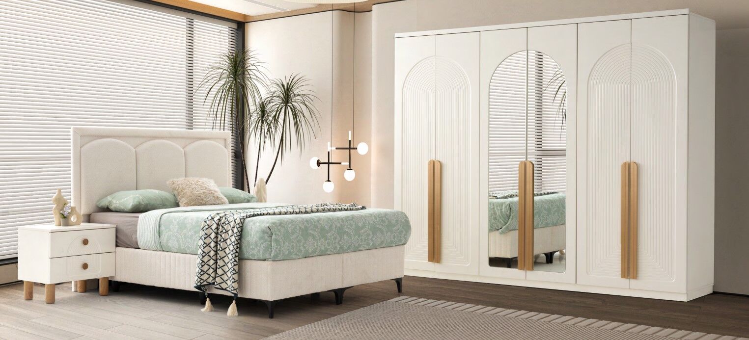 Asia Mdf Membran 6 Kapaklı Gardırop ve Yatak Odası Takımı - Kurulum Dahil