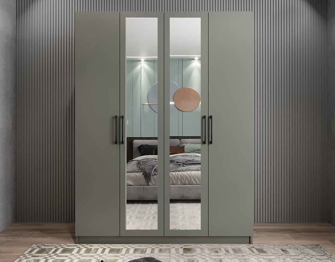 Bevel 4 Kapaklı Gizli Çekmeceli Gardırop Dolap Füme Ölçü Seçenekli