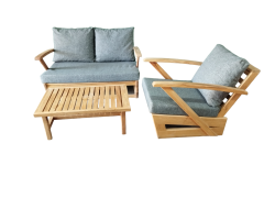 Monza Bahçe Balkon Masif Kestane Ahşap Kollu Koltuk Takımı 1 Adet Ikili 1 Adet Tekli ve Orta Sehpa Gri