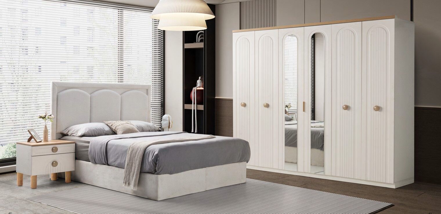 Seren Mdf Membran 6 Kapaklı Gardırop ve Yatak Odası Takımı - Kurulum Dahil
