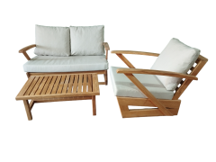 Monza Bahçe Balkon Masif Kestane Ahşap Kollu Koltuk Takımı 1 Adet Ikili 1 Adet Tekli ve Orta Sehpa Krem