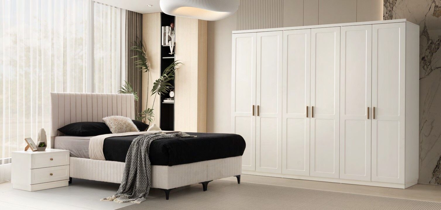 Aylan Mdf Membran 6 Kapaklı Gardırop ve Yatak Odası Takımı - Kurulum Dahil