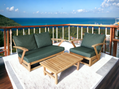 Monza Bahçe Balkon Masif Kestane Ahşap Kollu Koltuk Takımı 1 Adet Ikili 1 Adet Tekli ve Orta Sehpa Haki Yeşil