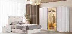 Aleppo Mdf Membran 6 Kapaklı Reflekte Camlı Gardırop ve Yatak Odası Takımı - Kurulum Dahil