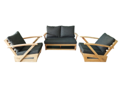 Monza Bahçe Balkon Masif Kestane Ahşap Kollu Koltuk Takımı 1 Adet Ikili 2 Adet Tekli Antrasit Gri