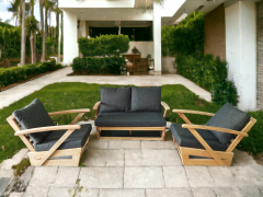 Monza Bahçe Balkon Masif Kestane Ahşap Kollu Koltuk Takımı 1 Adet Ikili 2 Adet Tekli Antrasit Gri