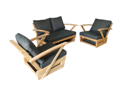 Monza Bahçe Balkon Masif Kestane Ahşap Kollu Koltuk Takımı 1 Adet Ikili 2 Adet Tekli Antrasit Gri