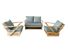 Monza Bahçe Balkon Masif Kestane Ahşap Kollu Koltuk Takımı 1 Adet Ikili 2 Adet Tekli Gri