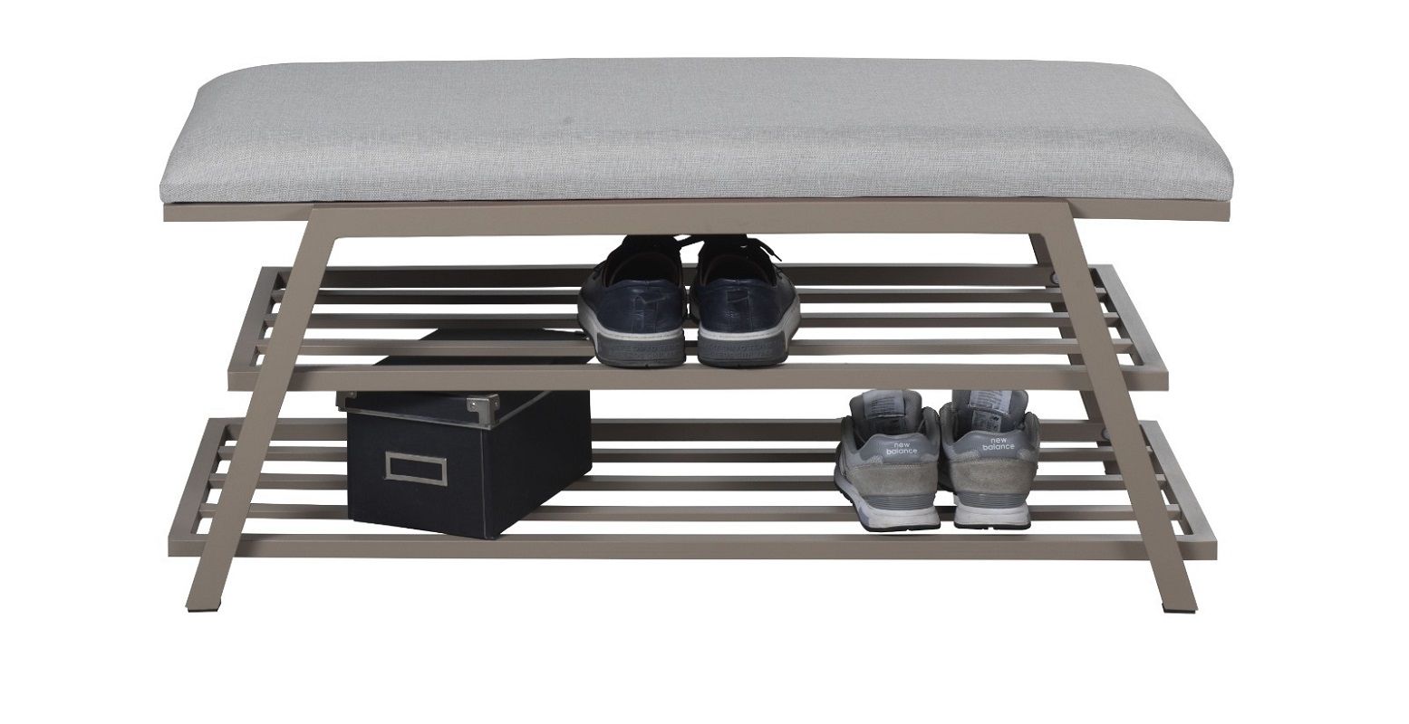 Pırıl Puflu Ayakkabılık 100 Cm Bej Metal Krem Kumaş