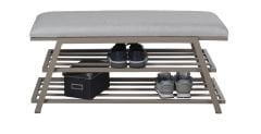 Pırıl Puflu Ayakkabılık 100 Cm Bej Metal Krem Kumaş