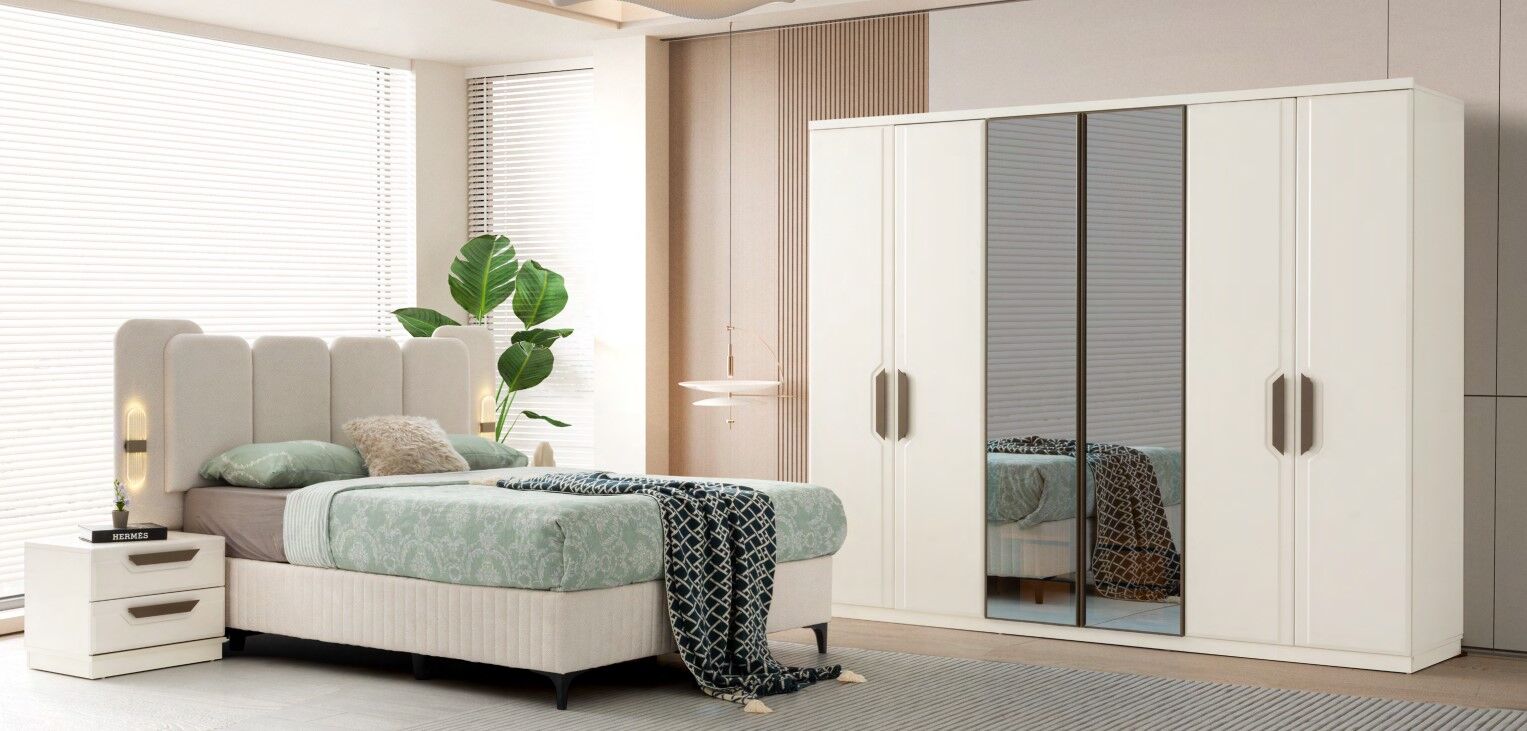 Floransa Mdf Membran 6 Kapaklı Gardırop ve Yatak Odası Takımı - Kurulum Dahil