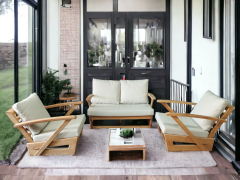 Monza Bahçe Balkon Masif Kestane Ahşap Kollu Koltuk Takımı 1 Adet Ikili 2 Adet Tekli Krem