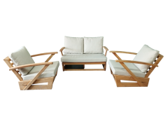 Monza Bahçe Balkon Masif Kestane Ahşap Kollu Koltuk Takımı 1 Adet Ikili 2 Adet Tekli Krem