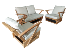 Monza Bahçe Balkon Masif Kestane Ahşap Kollu Koltuk Takımı 1 Adet Ikili 2 Adet Tekli Krem