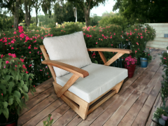 Monza Bahçe Balkon Masif Kestane Ahşap Kollu Koltuk Takımı 1 Adet Ikili 2 Adet Tekli Krem