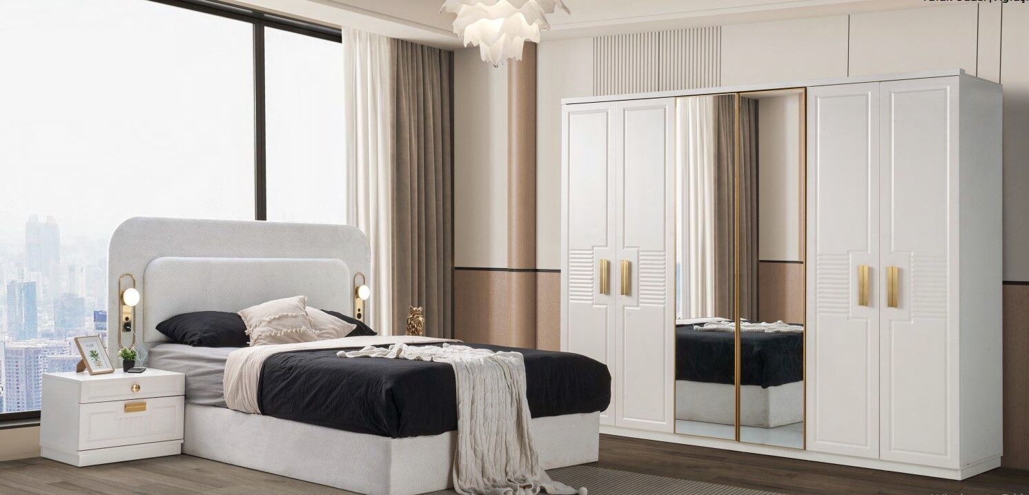 Pamir Mdf Membran 6 Kapaklı Gardırop ve Yatak Odası Takımı - Kurulum Dahil