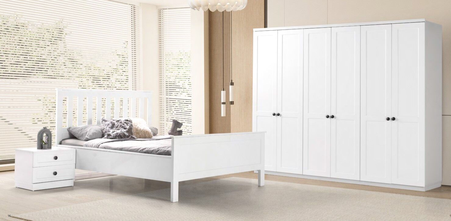 Doğa Mdf Membran 6 Kapaklı Gardırop ve Yatak Odası Takımı - Kurulum Dahil