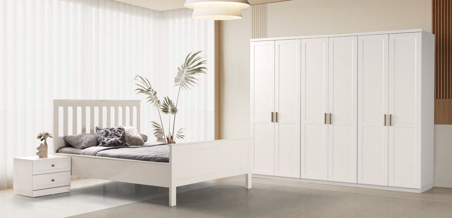 Nevra Mdf Membran 6 Kapaklı Gardırop ve Yatak Odası Takımı - Kurulum Dahil