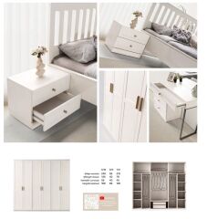 Nevra Mdf Membran 6 Kapaklı Gardırop ve Yatak Odası Takımı - Kurulum Dahil