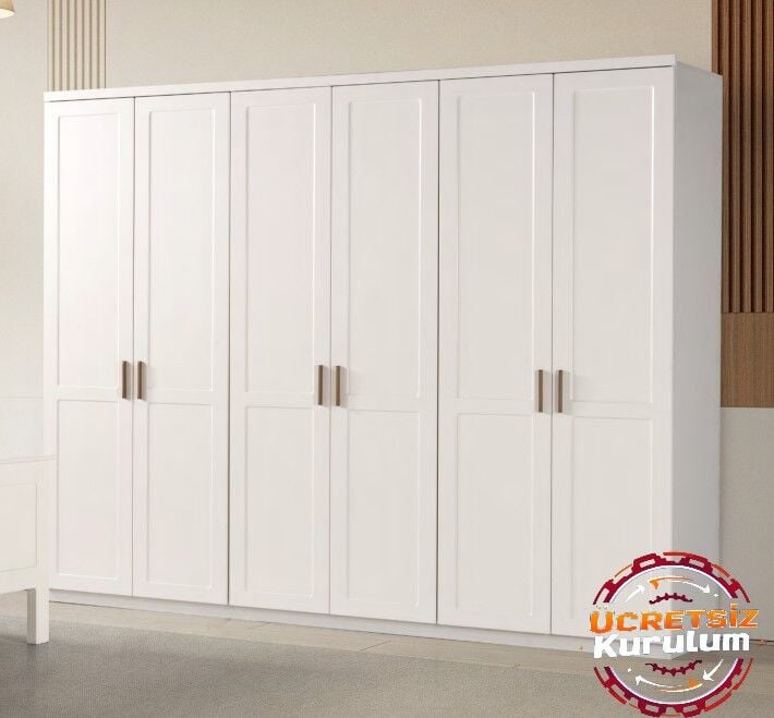 Nevra Mdf Membran 6 Kapaklı Gardırop Dolap Kurulum Dahil