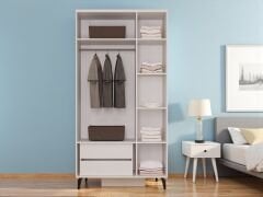 Birce 3 Kapaklı Çekmeceli MDF Membran Dolap Gardırop Beyaz Montaj Dahil