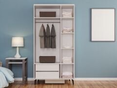 Birce 3 Kapaklı Çekmeceli MDF Membran Dolap Gardırop Beyaz Montaj Dahil