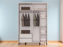 Birce 4 Kapaklı Çekmeceli MDF Membran Dolap Gardırop Beyaz Montaj Dahil