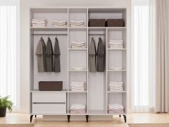 Birce 5 Kapaklı Çekmeceli MDF Membran Dolap Gardırop Beyaz Montaj Dahil