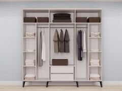 Birce 6 Kapaklı Çekmeceli MDF Membran Dolap Reflekte Cam Gardırop Beyaz Montaj Dahil