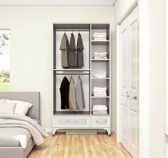 Çisil 3 Kapaklı Çekmeceli MDF Membran Dolap Gardırop Beyaz Montaj Dahil