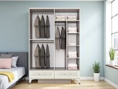 Çisil 4 Kapaklı Çekmeceli MDF Membran Dolap Gardırop Beyaz Montaj Dahil