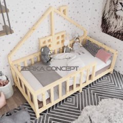 Tesla İthal Ladin Doğal Ahşap Çatılı Montessori Karyola