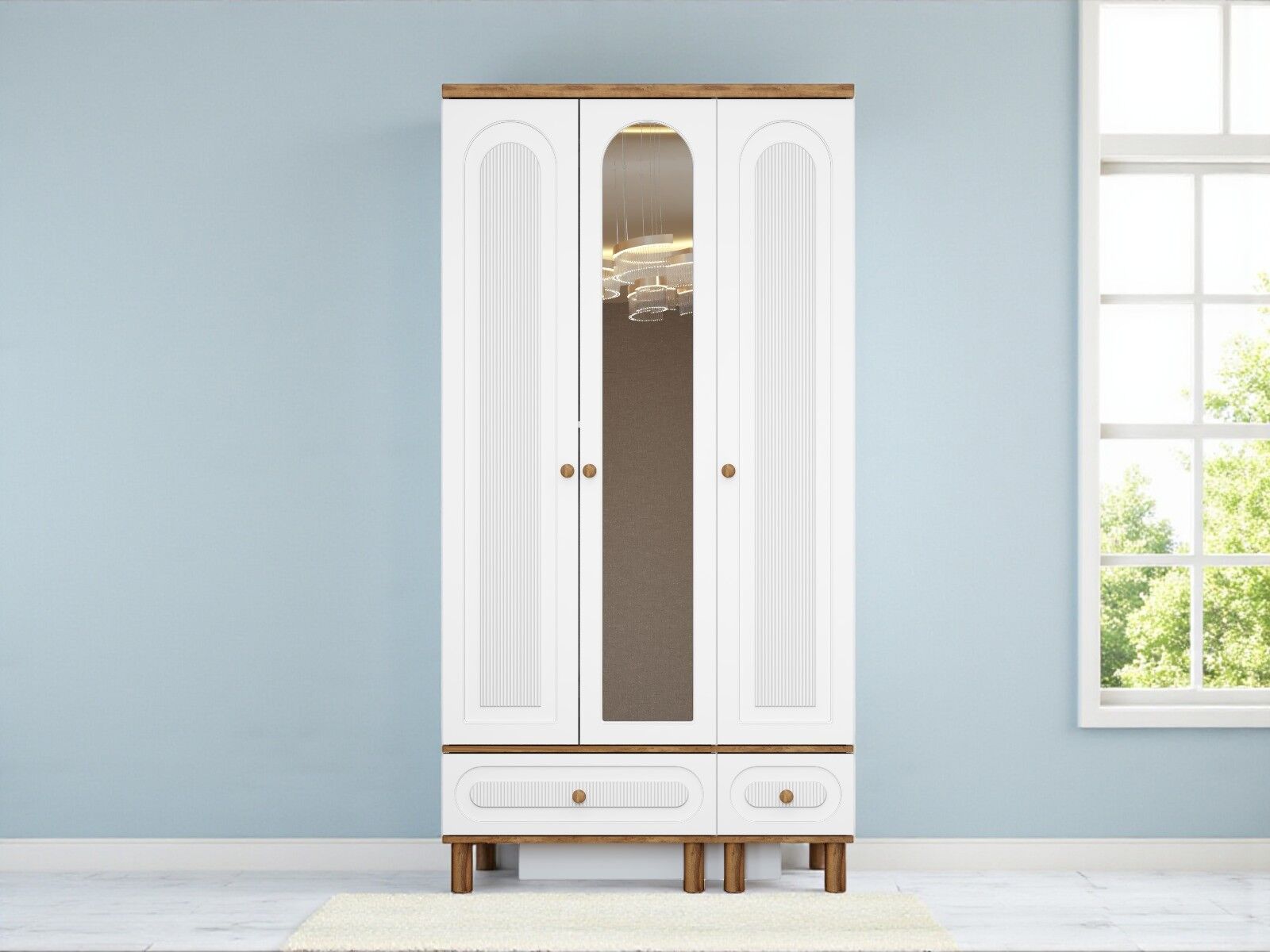 Hazan 3 Kapaklı Çekmeceli MDF Membran Dolap Gardırop Beyaz Montaj Dahil