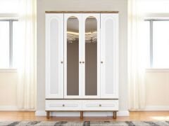 Hazan 4 Kapaklı Çekmeceli MDF Membran Dolap Gardırop Beyaz Montaj Dahil