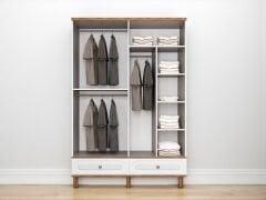 Hazan 4 Kapaklı Çekmeceli MDF Membran Dolap Gardırop Beyaz Montaj Dahil