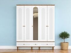 Hazan 5 Kapaklı Çekmeceli MDF Membran Dolap Gardırop Beyaz Montaj Dahil